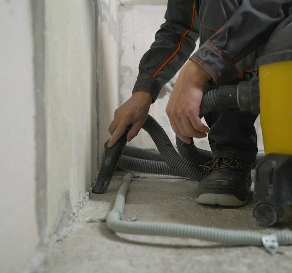Absaugen der Ecken auf einer Baustelle Absaugen der Ecken auf einer Baustelle