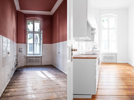 Vorher-Nachhher-Vergleich einer Küche nach Fix und Flip