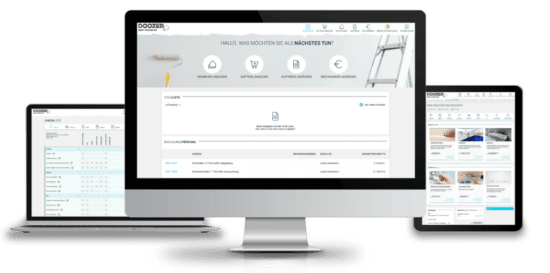 Bildschirme mit der Doozer Software für Wohnungsunternehmen.