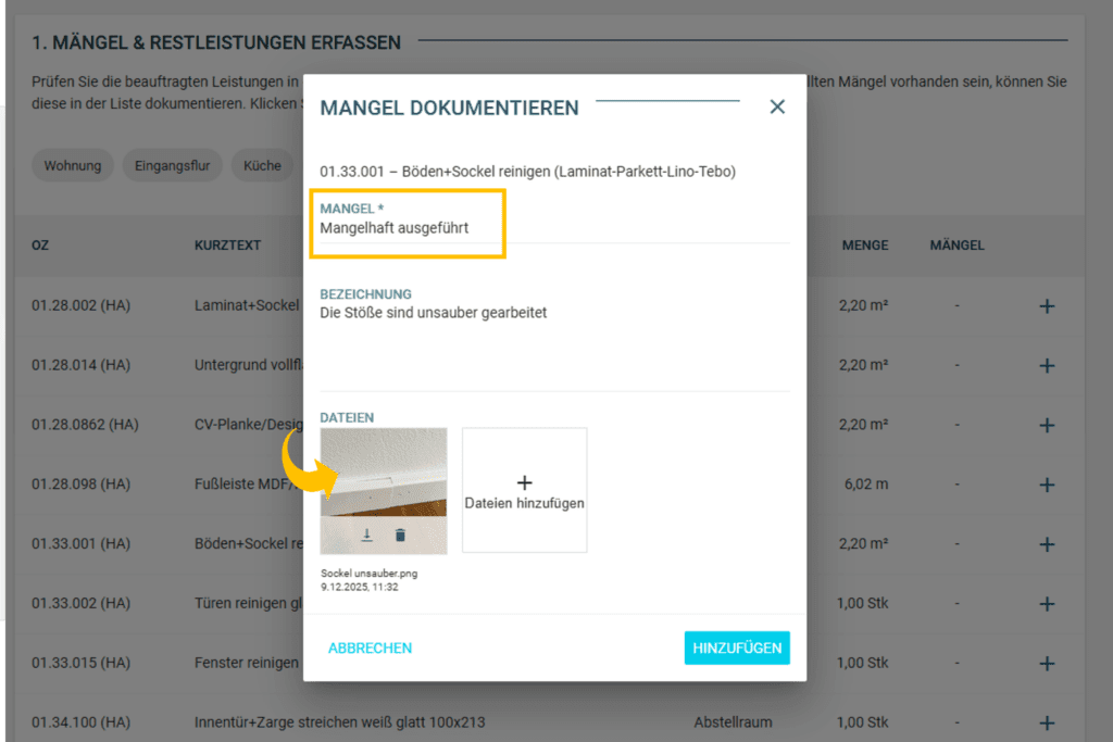 Abnahmeprotokoll: Mängel dokumentieren